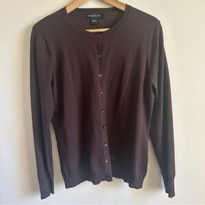 August Silk Chocolate Brown Silk-Blend Cardigan - Large